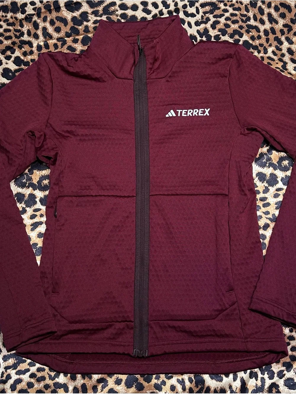 Adidas Terrex Womens Burgundy Maroon Full Zip Grid Fleece Jacket⁠